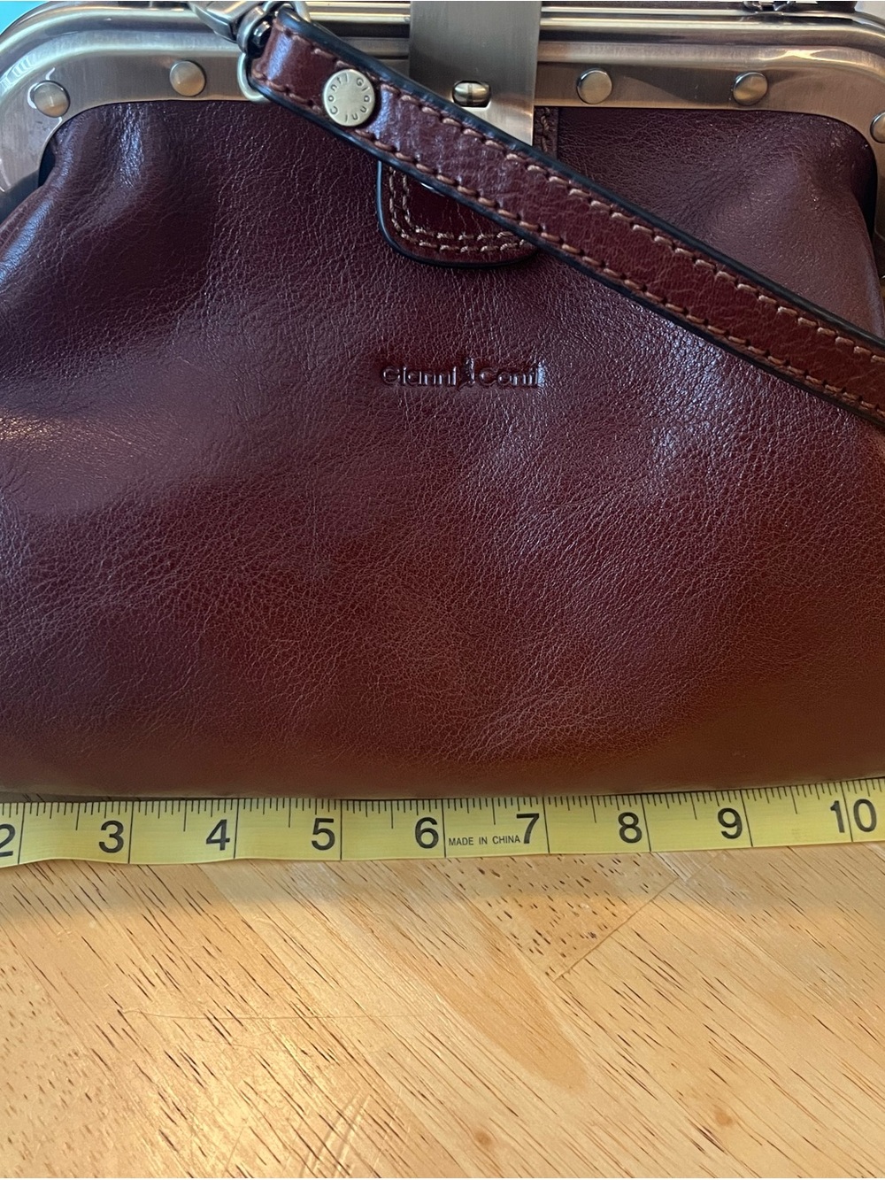 Gianni Conti Brown Leather Satchel with Brass Frame - Picture 5 of 7
